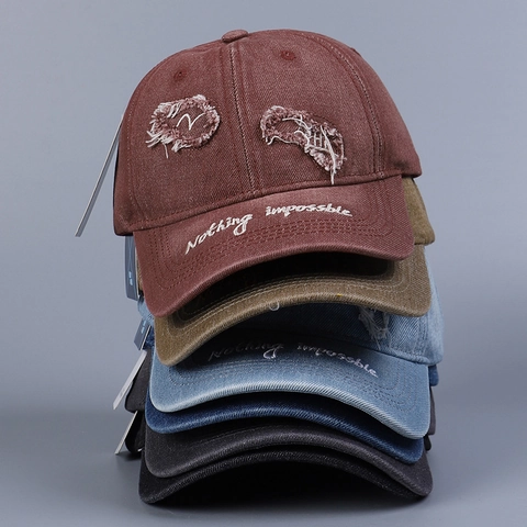 Cappellino Da Baseball In Denim Lavato Vintage Patch Distrutta Ricamo Cappello Da Sole Regolabile Stile Unisex