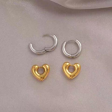 Französisch Vintage 18K Vergoldet Titanstahl Herz Ohrringe Bicolor Gold Silber Liebe Ohrringe Für Damen Schmuck