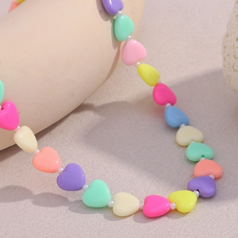 Colorful Heart Beaded Necklace Bracelet Acrylic Resin Dopamine Fashion Jewelry For Women Girls