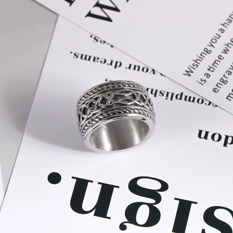 Edelstahl Ring Keltischer Knoten Gewebtes Muster Breite Band Retro Wikinger Punk Gothic Stil Schmuck Für Herren