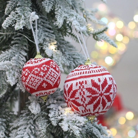Gestrickte Weihnachtsbaumkugeln Ornamente Schneeflockenmuster Nordischer Stil Hängende Dekorationen Schaumstoffkern Festlich