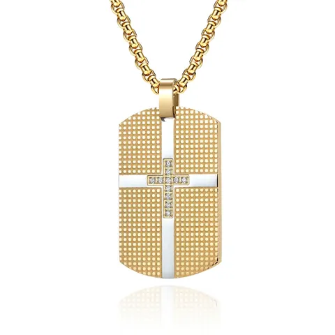 Collana Con Pendente Dog Tag Da Uomo In Acciaio Inossidabile Con Trama A Griglia Croce In Zirconia Stile Punk