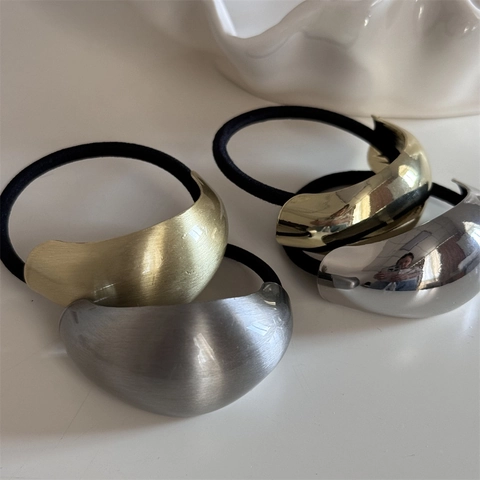 Coleteros De Aleación De Metal Minimalistas Bandas Elásticas Para El Cabello Diseño Curvo Irregular Pulido Espejo Mate Mujeres