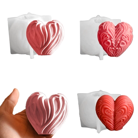 Heart Shaped Silicone Mold Irregular Embossed Texture For DIY Handmade Candle Soap Plaster Resin Casting