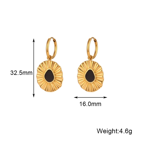 Ensemble de Bijoux Collier et Boucles d'Oreilles Pendentif Tournesol en Acier Inox Émail Or Chaîne à Vagues Mode Femme