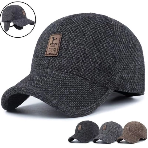 Winterwarme Baseballkappe Mit Ohrenklappen Wollene Strukturierte Winddichte Schirmmütze Outdoor Verstellbar