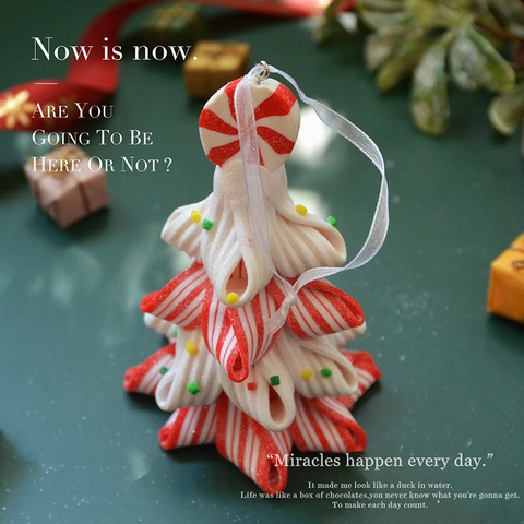 Christmas Tree Hanging Ornaments PVC Polymer Clay Red White Striped Candy Cane Layered Design With Star Top Festive Holiday Decor