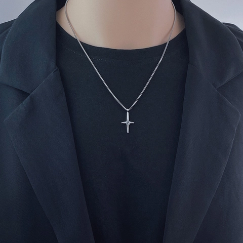 Collar Con Colgante De Cruz Minimalista Cadena De Clavícula De Acero De Titanio Para Mujer Joyería Elegante