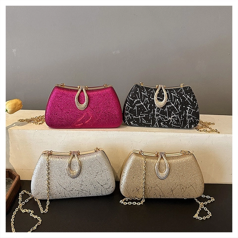 Evening Clutch Bag Glitter Rhinestone Buckle Detachable Chain Strap Wedding Party Banquet Glamorous Women Luxury