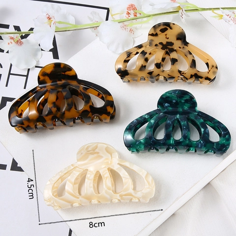 Women Large Hair Claw Clip Cellulose Acetate Hollow Arch Tortoiseshell Marble Pattern Strong Hold Ponytail Bun Accessory Elegant