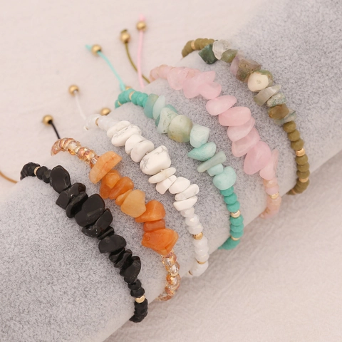 Handgefertigtes Gewebtes Armband Mit Naturstein Geschliffenen Glasperlen Verstellbares Seil Boho Stil Für Damen