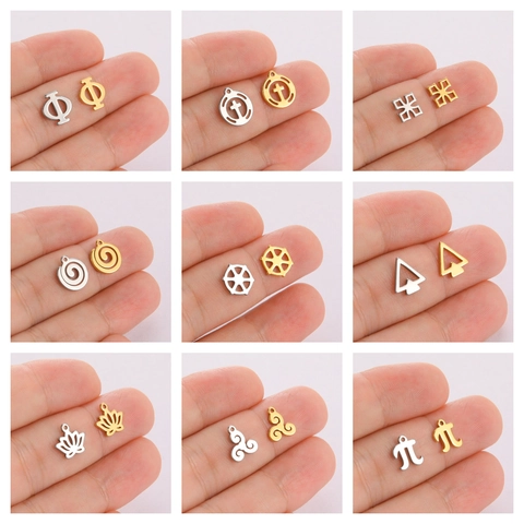Pendentifs En Acier Inoxydable Plaqué Or 18K Lettre Grecque Phi Pi Lotus Croix Spirale Pour Création De Bijoux DIY
