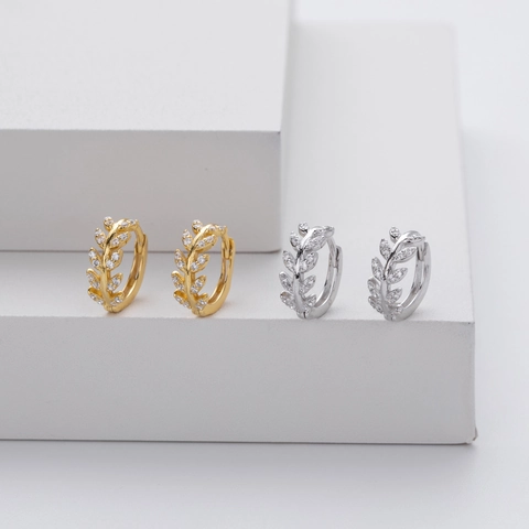 925 Sterling Silver Leaf Stud Earrings For Women Tiny Hoop Ear Buckle Pave Zirconia Gold Silver Plated Minimalist Fashion Jewelry Gift