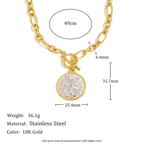 Collana Con Pendente Moneta Angelo Acciaio Inossidabile Placcato Oro 18K Bicolore Chiusura A T Bijoux Vintage Retro Per Donna