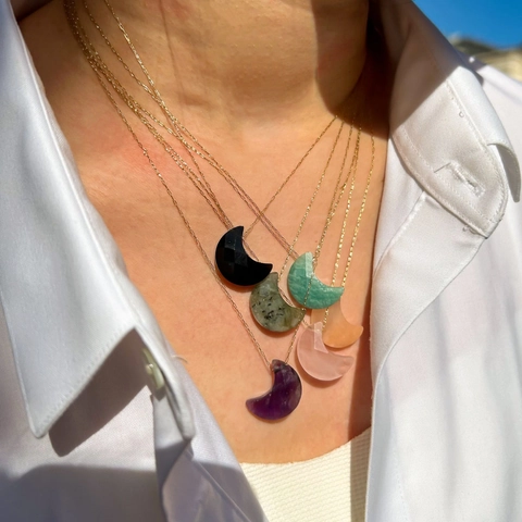 Collana Con Ciondolo a Luna in Pietra Naturale Acciaio Inossidabile Vintage Per Donna Gioielli Di Moda Celeste