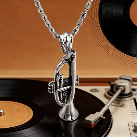 Trumpet Musical Instrument Pendant Necklace 316L Stainless Steel Vintage Retro Punk Jewelry For Music Lovers