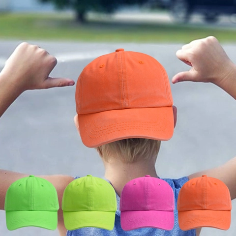 Kids Fluorescent Neon Baseball Cap Polyester Curved Brim Outdoor Sun Protection Adjustable Solid Color For Boys Girls