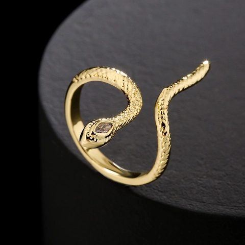 Schlangen Ring Offen Kupfer 18K Vergoldet Zirkon Geometrisch Verstellbar Minimalistisch Tier Fingerschmuck Damen