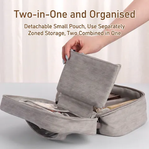 Große Kapazität Kosmetiktasche Nubuk Steppstoff Tragbare Make Up Organizer Reise Kulturbeutel Mehrschichtig Griff Für Frauen