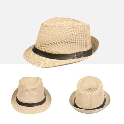 Chapeau Fedora En Maille Respirante Été Protection Solaire Style Jazz Hommes Unisexe Bord Court Avec Ceinture En Cuir