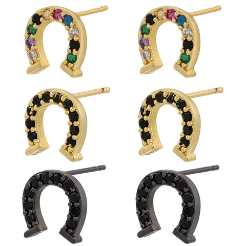 Orecchini A Lobo Ferro Di Cavallo Micro Pave Ottone Zirconia Cubica Colorata Gioielli Geometrici Per Donne