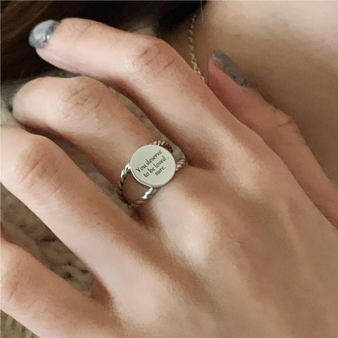 Retro Ring Aus 925 Sterlingsilber Mit Gedrehtem Seilband Und Gravierter Rundscheibe Minimalistischer Schmuck