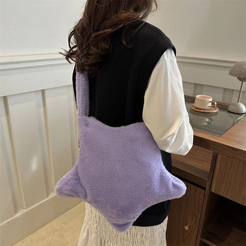 Sac À Épaule En Peluche En Forme D Étoile Sac Bandoulière En Fausse Fourrure Pour Femmes À Grande Capacité Doux Et Moelleux