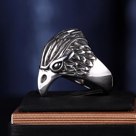 Vintage Gothic Punk Stainless Steel Ring For Men Eagle Skull Lion Anchor Design Engraved Biker Jewelry