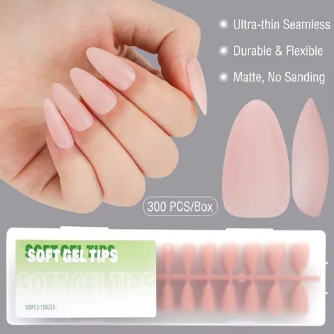 Matte Soft Gel Almond Press On Nails For DIY Manicure Thin Frosted Full Cover False Nail Tips For Women Professional Salon Home Use