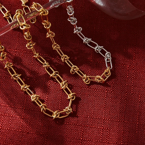 Knot Chain Necklace Stainless Steel 18K Gold Plated Mixed Color Waterproof Geometric Jewelry For Women