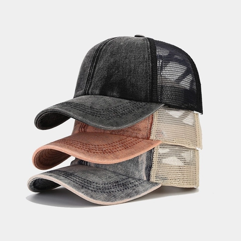Gorra De Béisbol Para Mujer Con Cola De Caballo Denim Algodón Lavado Malla Transpirable Diseño Cruzado Moño Alto Deporte