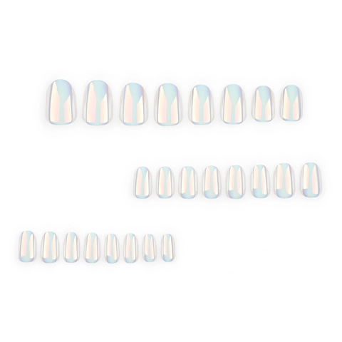 Unghie Finte A Pressione Bianco Perla Artificial Iridescente Ovali Corte Arrotondate Lucide Unghie Artificiali E Colla