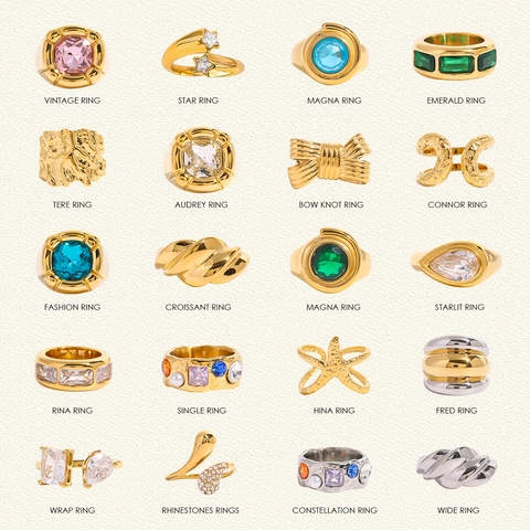 Anelli in Acciaio Inossidabile con Zirconia Vintage per Donna Impermeabile Ipoallergenico Placcato Oro Argento Anello Aperto Geometrico Gioielli di Moda