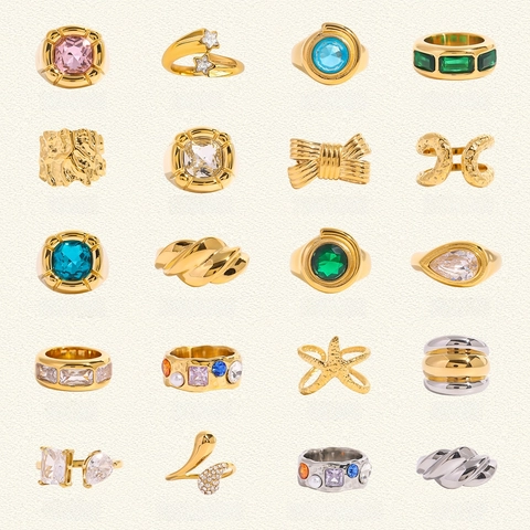 Anillos de Acero Inoxidable con Circonia Vintage para Mujer Impermeable Hipoalergénico Chapado en Oro Plata Anillo Abierto Geométrico Joyería de Moda