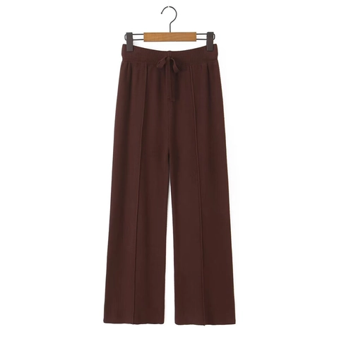 Pantaloni Donna in Maglia a Gamba Larga Vita Alta Con Coulisse Tinta Unita Pantaloni Casual a Gamba Dritta Abbigliamento da Casa