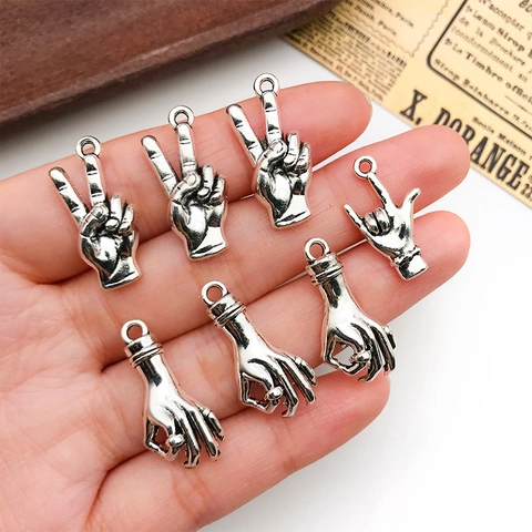 Ciondoli Con Gesti Delle Mani Lega Argento Antico Pendenti Fai Da Te Per Collana Bracciale OK Vittoria Ti Amo Segno