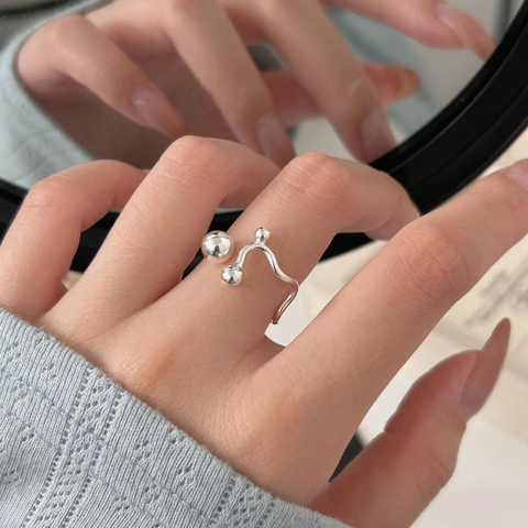 Anello In Argento Sterling 925 Perla Tonda Minimalista Regolabile Design Geometrico A Onde Gioielli Di Moda Stile Coreano