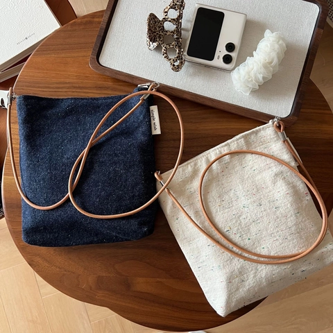 Borsa A Tracolla Vintage In Cotone Denim E Lino Borsa Ricamata Per Cellulare Piccola Borsa In Tela Con Tracolla In Pelle