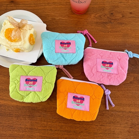 Quilted Heart Storage Pouch Polyester Fabric Small Makeup Bag For Sanitary Napkin Coin Cosmetic Organizer With Zipper