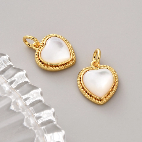 Heart Charm Mother Of Artificial Pearl 18K Gold Plated Copper Shell Pendant DIY Jewelry Making Accessory For Necklace Bracelet