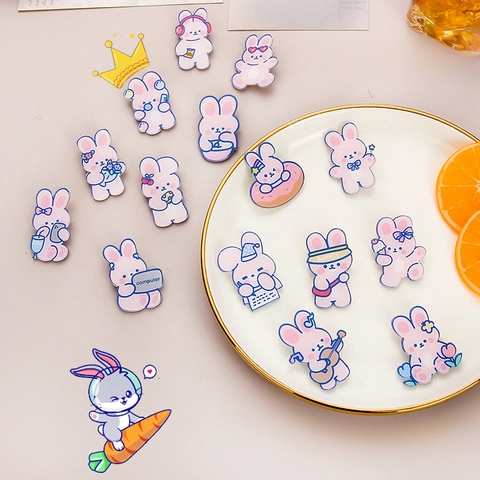 Cute Cartoon Rabbit Acrylic Brooch Kawaii Bunny Badge Pin Decorative Accessory For Bags Backpacks Clothing Students