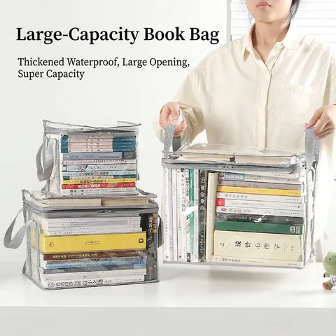 Transparente PVC Buch Aufbewahrungstasche Faltbar Klarer Organizer Behälter Mit Griffen Wasserdicht Studentenwohnheim