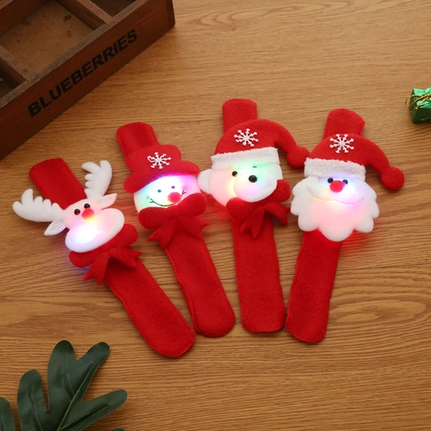 Bracelet Slap de Noël LED Lumineux Cadeau pour Enfants Père Noël Bonhomme de Neige Renne Ours Décoration de Fête Rouge Tissu