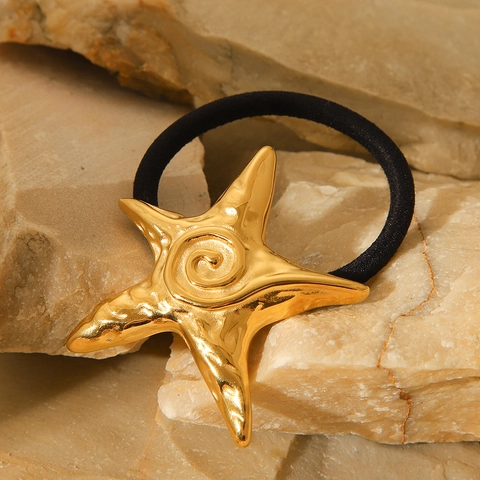 Goma De Pelo Estrella De Mar Acero Inoxidable Chapado En Oro Elástico Soporte Coleta Moda Playa Para Mujeres