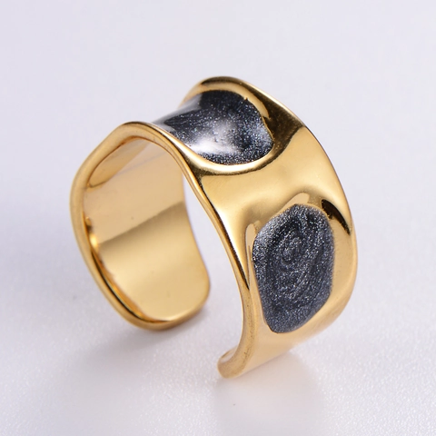 Anillo De Banda Ancha Minimalista Acero Inoxidable 304 Superficie Cóncava Convexa Irregular Abierto Ajustable