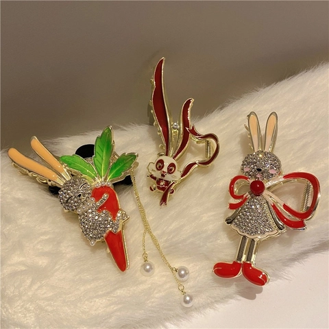 Rabbit Hair Claw Clip Alloy Rhinestone Enamel With Artificial Pearl Tassel National Style Large Shark Clip For Women Cute Accessory