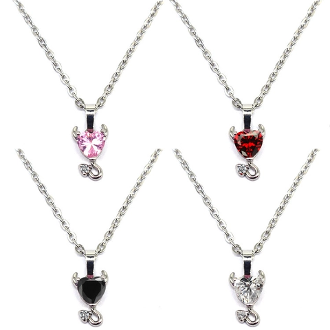 Collier Pendentif Cœur Diable En Cuivre Incrusté De Zircone Style Punk Doux Et Cool Bijoux Pour Femmes