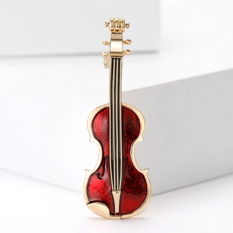 Broche en Alliage en Forme de Violon Artistique Strass Émail Épinglette pour Femmes Hommes Mode Bijoux Accessoires de Vêtements