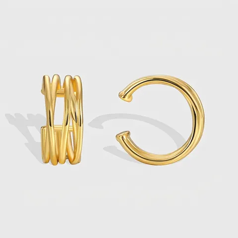 Orecchini a Clip in Rame Placcato Oro Retrò Francese Multistrato Senza Piercing Gioielli Geometrici Minimalisti di Moda per Donna