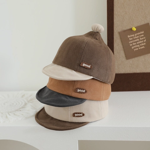 Cappellino Da Baseball Neonato Bordo Morbido Cotone Patchwork Pompon Ricamo Lettera Vintage Protezione Solare Cappello